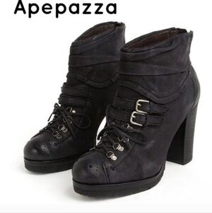 Apepazza Strasburgo Black Leather Moto Booties